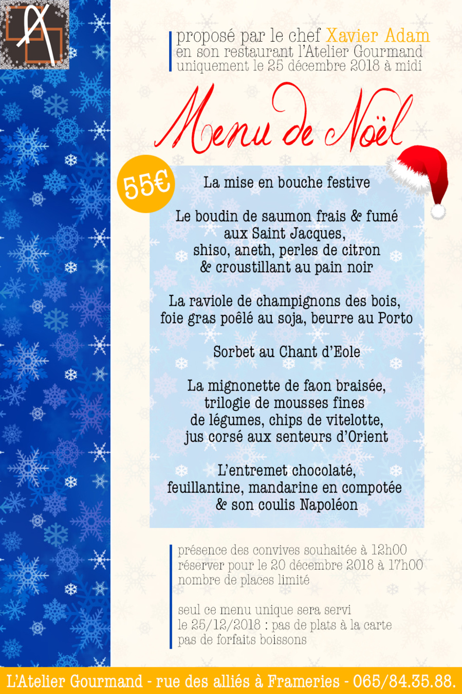 Menu de Noël, par Xavier Adam Agenda Traiteur Mons (Frameries)